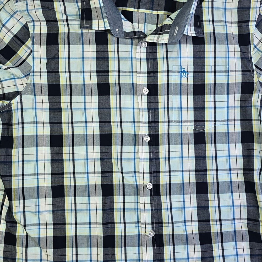 Original Penguin Mens XL Heritage Slim Fit Plaid Short Sleeve Button Down Shirt - Picture 10 of 10